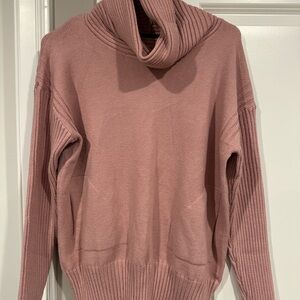 Renuar Pink Cowl Neck Sweater with Relaxed Fit and Ribbed Detailing